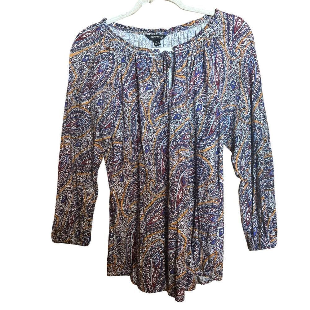 Lucky Brand Peasant Top Large Multicolor Paisley Stretch Cotton Blend Blouse